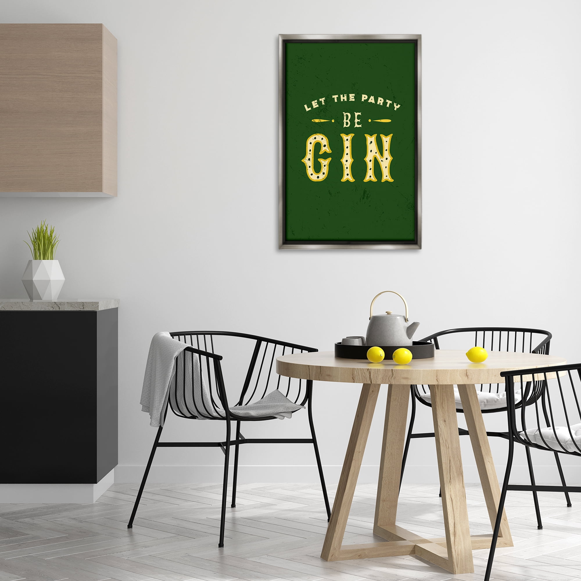 Stupell Industries Let Party Be Gin Pun Food & Beverage Painting Gray Floater Framed Canvas Art Print Wall Art, 21 x 31
