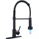 thumbnail image 1 of LED Negro cepillado Palanca única Grifo de cocina 360° Gire Arco alto Mezclador de agua caliente y fría Grifos comerciales Mezclador de fregadero de para uso doméstico con rociador extraíble, 1 of 7