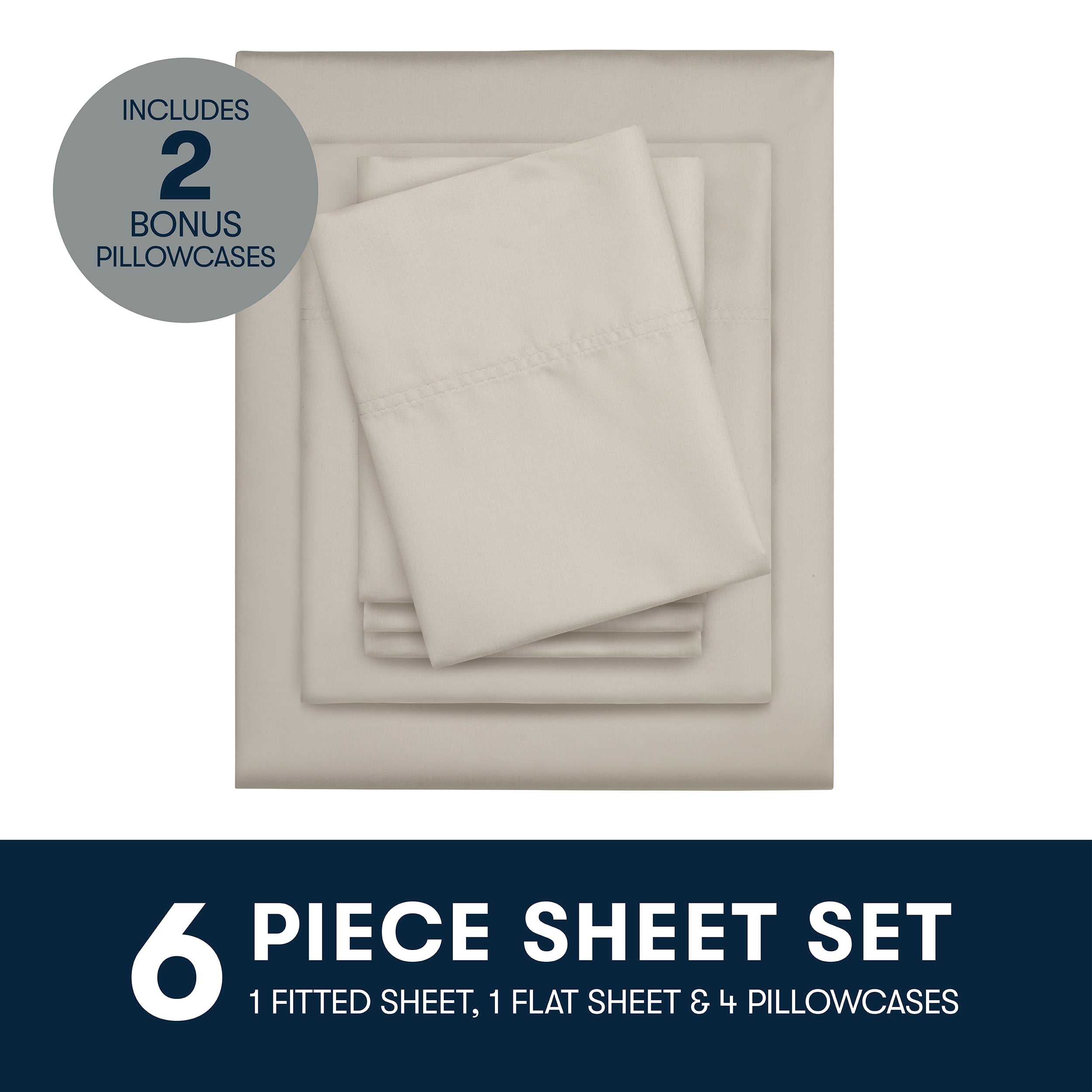 Serta 6-Piece 800 Thread Count Beige Cotton Rich Adult Bed Sheet Set, King - Deep Pocket