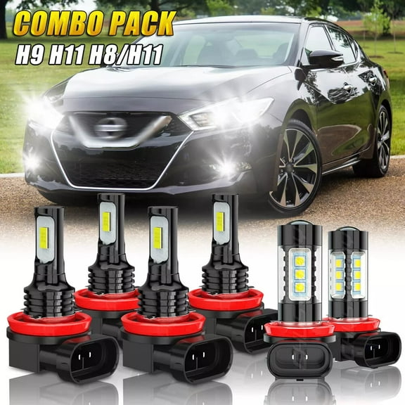 For 2016 2017 2018 Nissan Maxima LED Headlight High Low Beam Fog Light Bulbs Kit 6000K Pure White 6x
