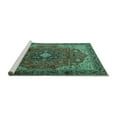 thumbnail image 2 of Ahgly Company Machine Washable Indoor Round Medallion Turquoise Blue Traditional Area Rugs, 6' Round, 2 of 4
