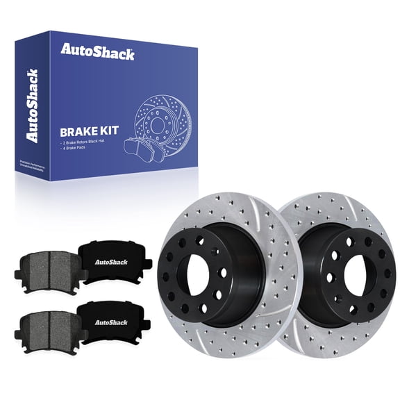 AutoShack Rear Solid Drilled & Slotted E-Coated Brake Rotors   Premium Ceramic Pads 6-PC Brake Kit Replacement for 2005-2009 Volkswagen Jetta 2017 Volkswagen GTI ShadowGuard 10.7" (271.8 mm)