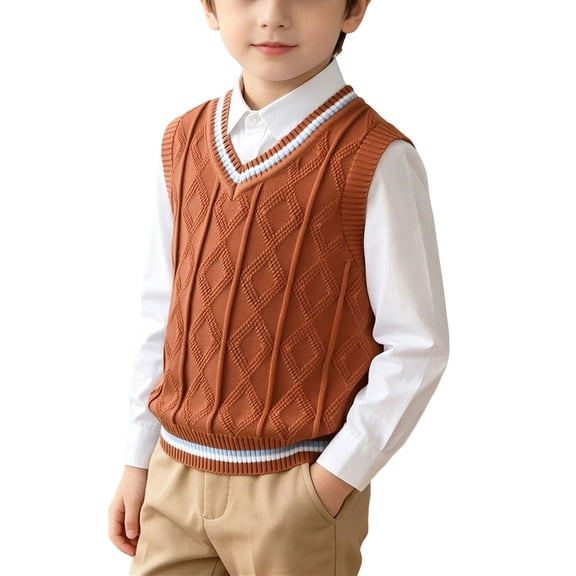 Unisex Kids Sweater Vests Boys Girls V-Neck Tank Tops Children's Fall Sleeveless Vest Shirts Cute Solid Embroidery School Uniform Waistcoat