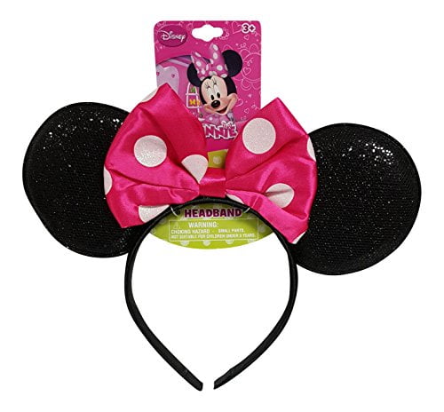 Genuine UPD Minnie Mouse Sparkled Ear Shaped Headband with Hot Pink Bow Disney Official Licensed (1 piece)
