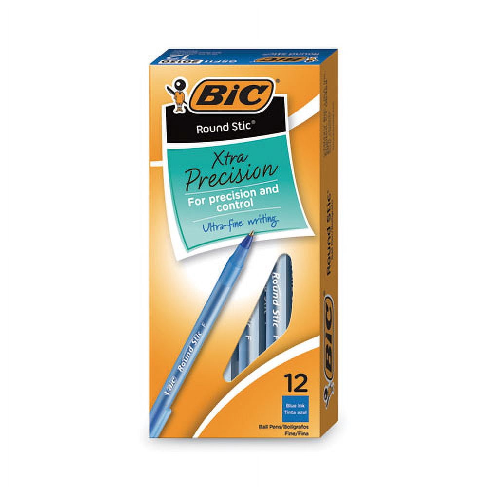 Round Stic Xtra Precision Ballpoint Pen, Stick, Fine 0.8 Mm, Blue Ink, Translucent Blue Barrel, Dozen | Bundle of 10 Dozen