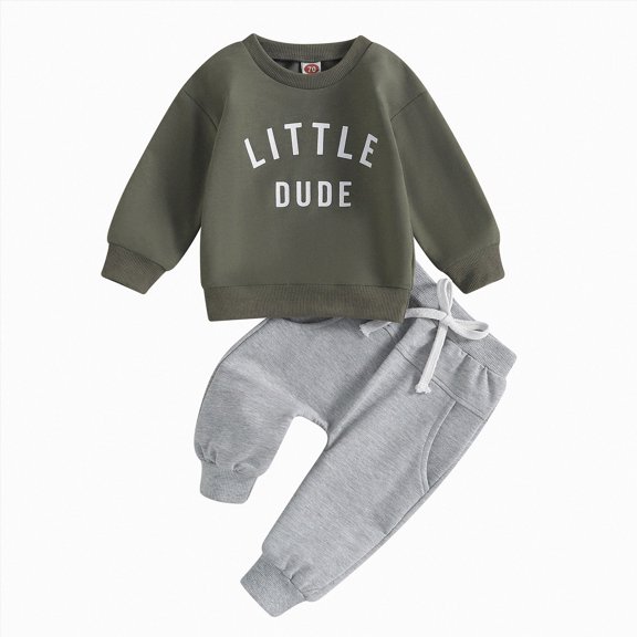 mgoYE Toddler Baby Boy Fall Clothes Letter Print Little Dude Sweatshirt Jogger Pants 3 6 12 18 24 Months 3T 4T Boy Winter Outfits