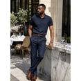 thumbnail image 4 of Dressy Two Piece Set for Knitted Short Sleeve Shirt & Pants Business Casual Office Outfit Spring Summer 2 PC Sets Dark Blue 3XL, 4 of 6