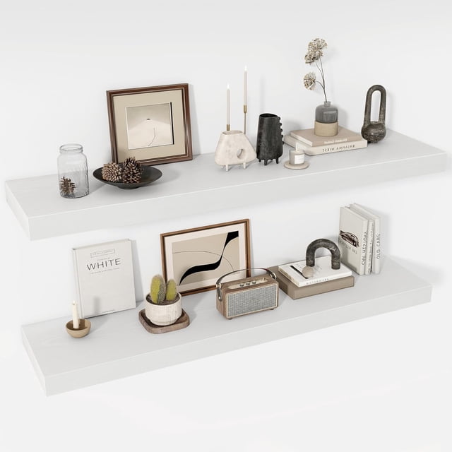 Floating Shelves Deep Floating Shelf Wall Mounted Wall Shelves Rustic Deep Bookshelf Extra Deeper & Thicker Display Shelves for Bedroom Living Room Set of