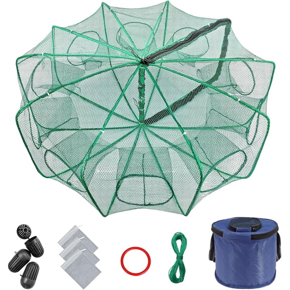 Minnow Trap 32in*10in” with Foldable Fishing Net & Collapsible Fish Bucket - Crab, Crawfish, Shrimp Trap for Freshwater Saltwater Fishing