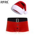 thumbnail image 2 of Mens Navidad rojo Santa Claus camarero Navidad Cosplay trajes calzoncillos lencería Boxer Shorts ropa interior con sombrero de pompón de Santa Claus, 2 of 5