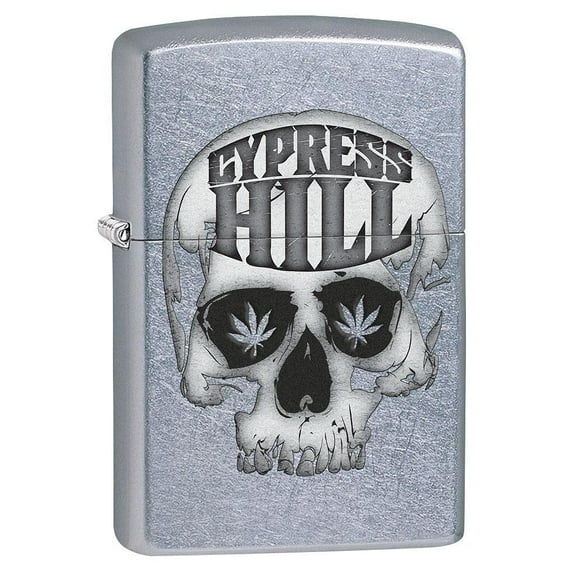Zippo Lighter - Personalized Customize Message Engrave on Backside for Cypress Hill Skull and Leaves - Street Chrome #80295