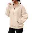 thumbnail image 2 of Women Fall Half Zip Pullover Oversized Fleece Mock Neck Hoodies Fashion Outfits Winter Clothing Apricot S, 2 of 6