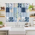 thumbnail image 2 of Blue Floral Kitchen Curtains Window Panels, Spring Flowers Plants Patchwork Grid Bohemia Insulated Window Treatment Curtain, Grommet Curtains for Bedroom/Living Room/Bathroom, 2 Piece 52"Wx63"L, 2 of 8