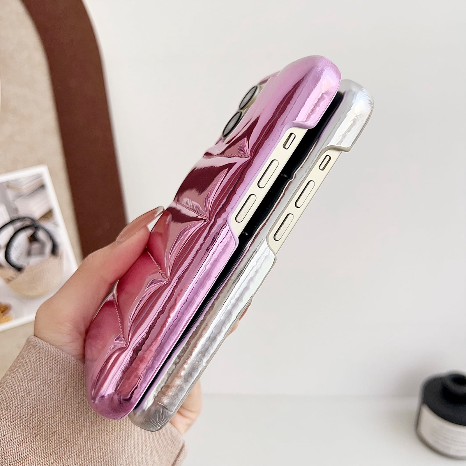 Puffer Phone Case for iPhone 16 Plus, Laser Glossy Down Jacket