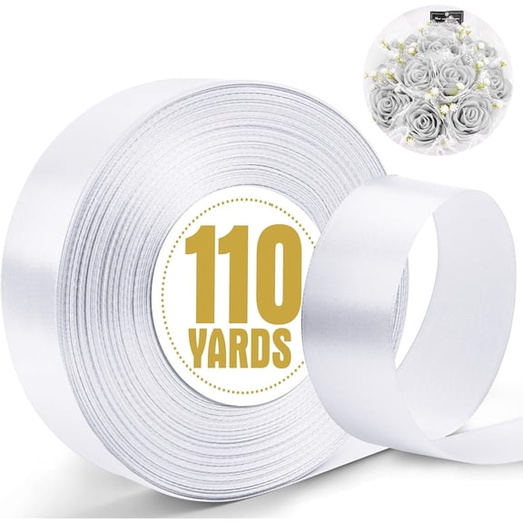 110 Yards Ribbon,1 1/2 Inch White Satin Ribbon for Flower Bouquet, Wrapping, Ribbons for Crafts, Hair Bows Making, Wedding Party Decoration, Sewing, Invitation Cards, Christmas, Wreath