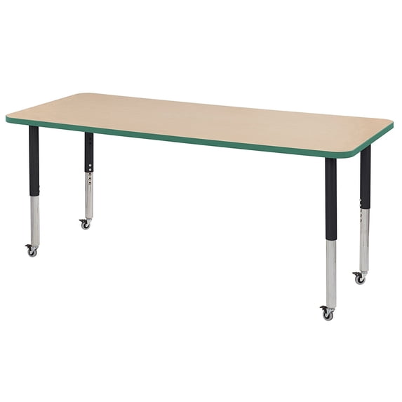 ECR4Kids 30in x 72in Rectangle Everyday T-Mold Adjustable Activity Table Maple/Green/Black - Super Leg