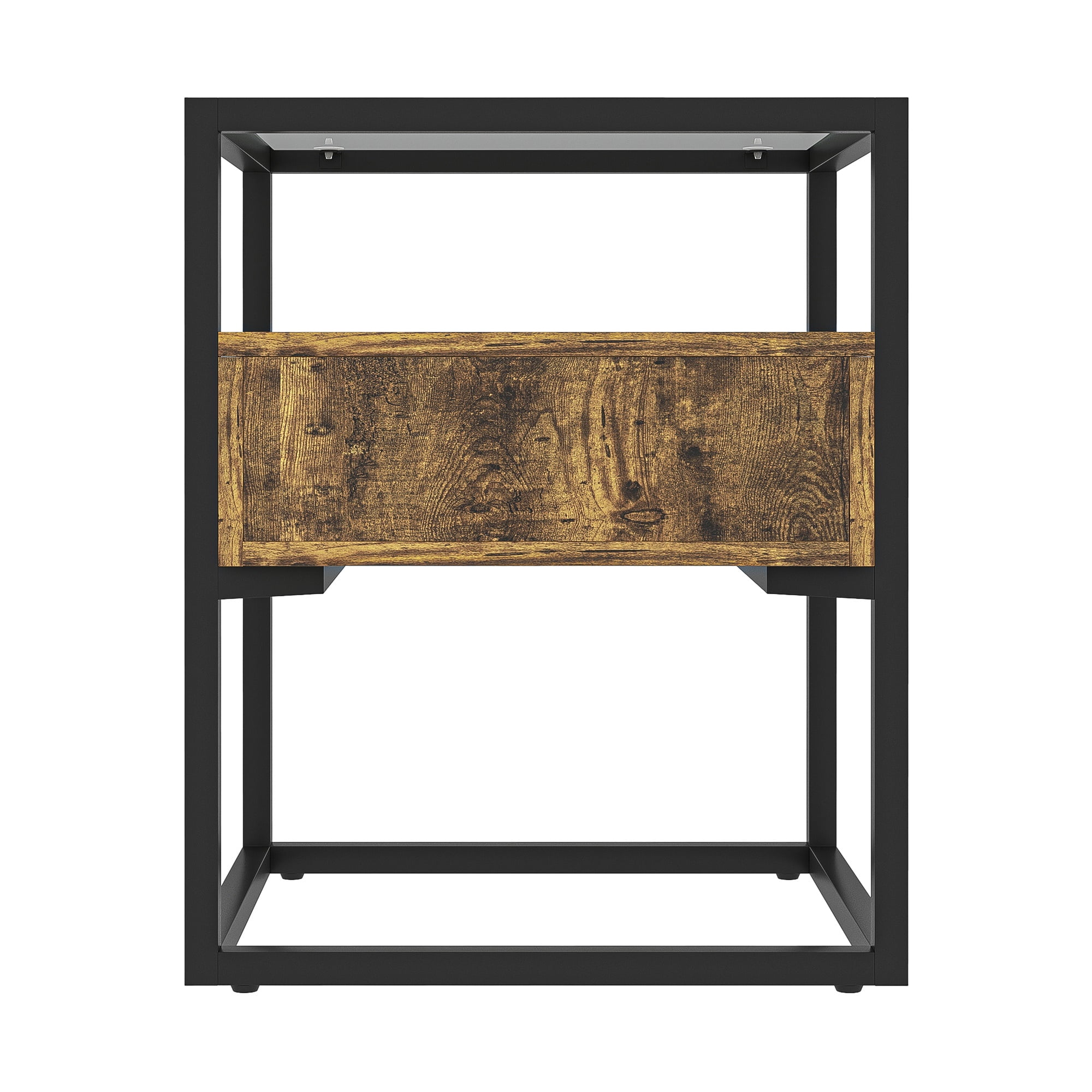 Kadyn Modern Nightstand, Glass Bedside Table with Drawers, Nightstand Side Table for Bedroom, Brown
