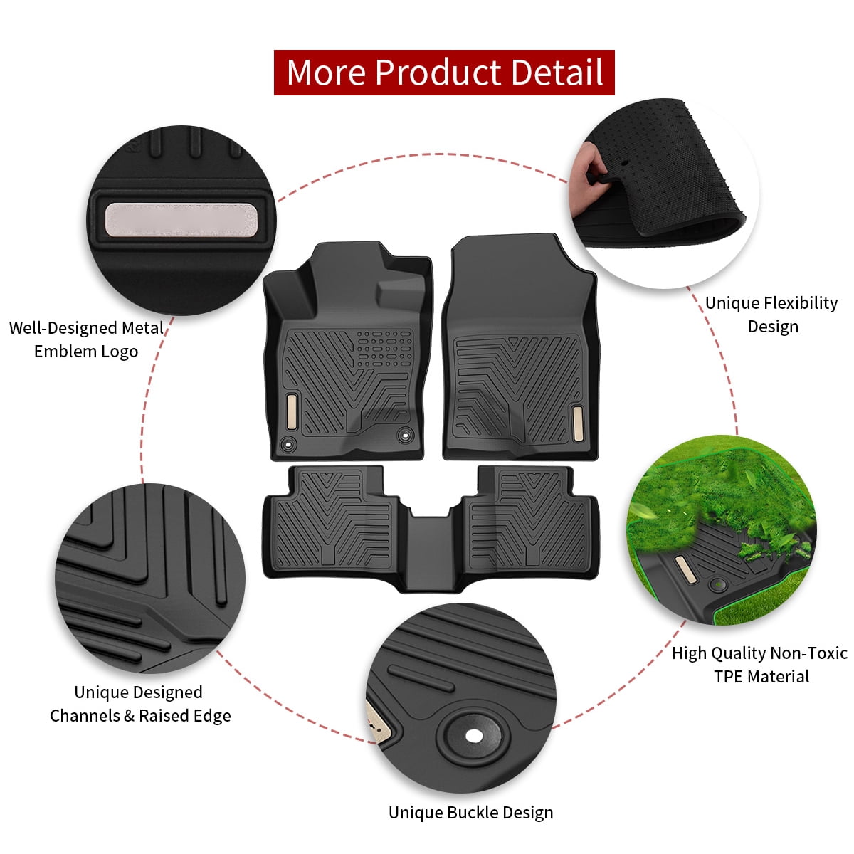 RVNI TPE Rubber Floor Mats 1st & 2nd Row for 2016-2021 Honda Civic Sedan & Hatchback 4-Door Set All-Weather