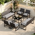 thumbnail image 2 of LOFKA 8-Piece Outdoor Patio Furniture Set, Wicker Rocking Chairs with Glass Table,Gray, 2 of 12