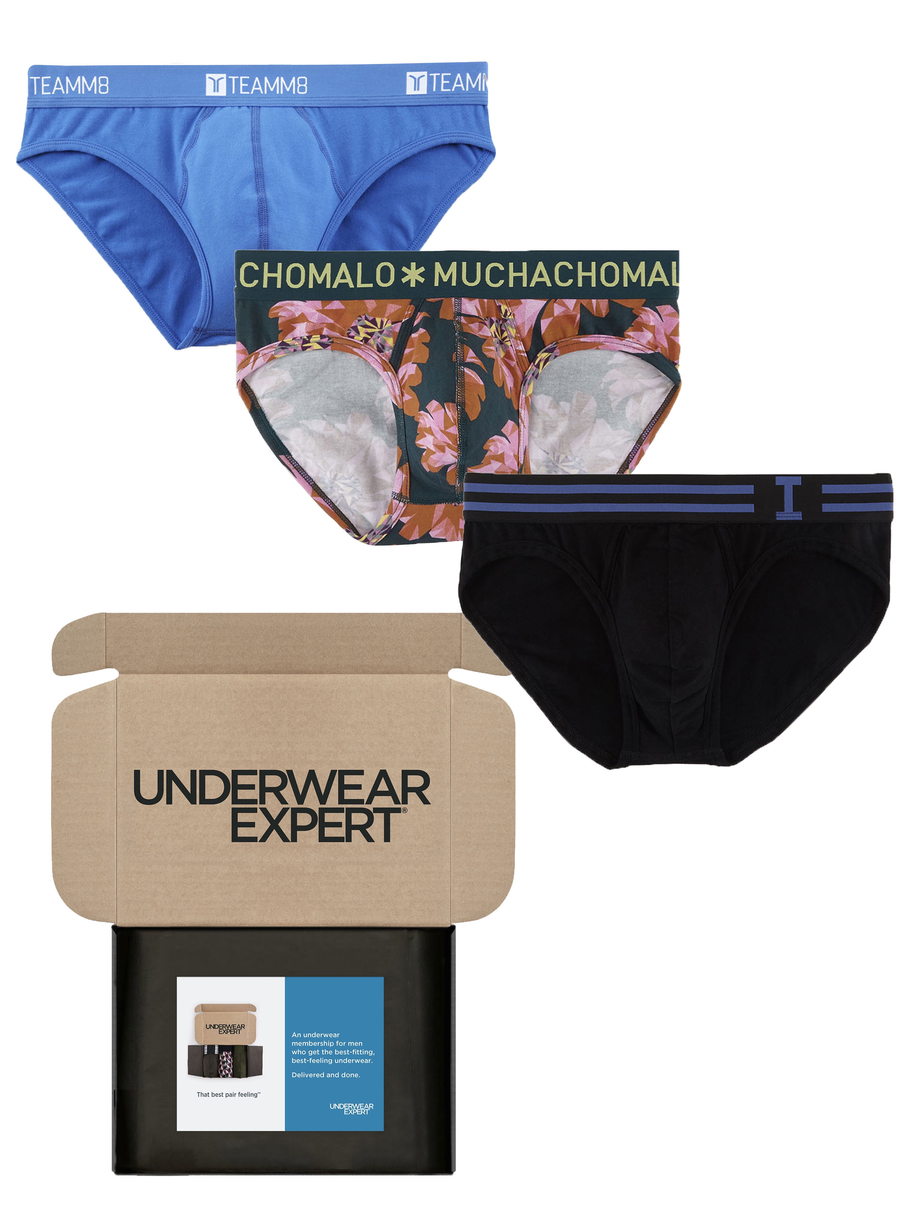 Underwear Expert Men's Briefs Curated Mystery Box, 3 Pairs 