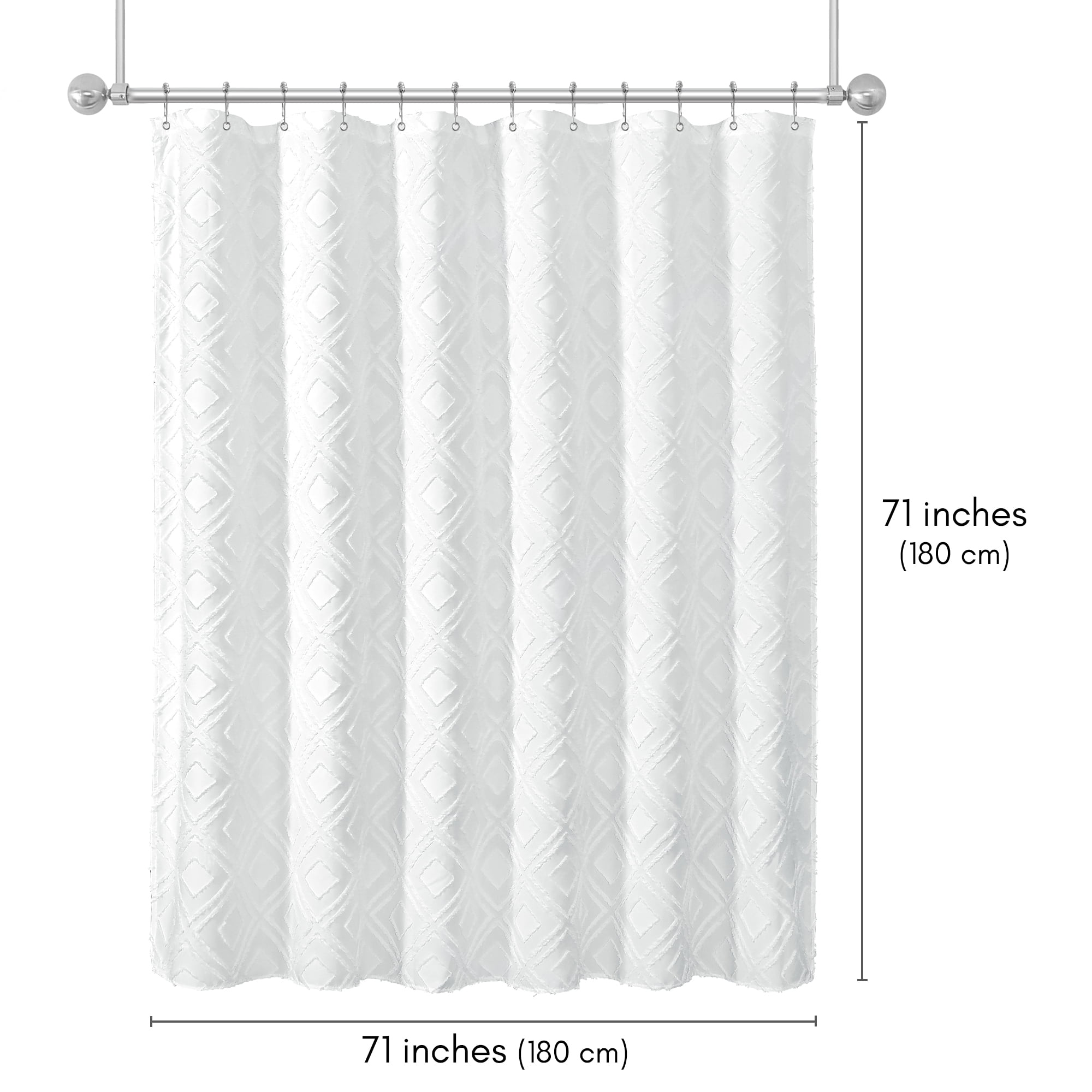 Americanflat 71x71 White Woven Shower Curtain with Tassel And Diamond Accents - Includes 12 Grommets and Hooks - 100% Polyester
