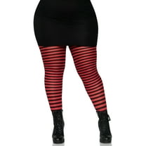 Leg Avenue Women's Plus-Size Nylon Striped Tights, Black/Red, 1X/2X