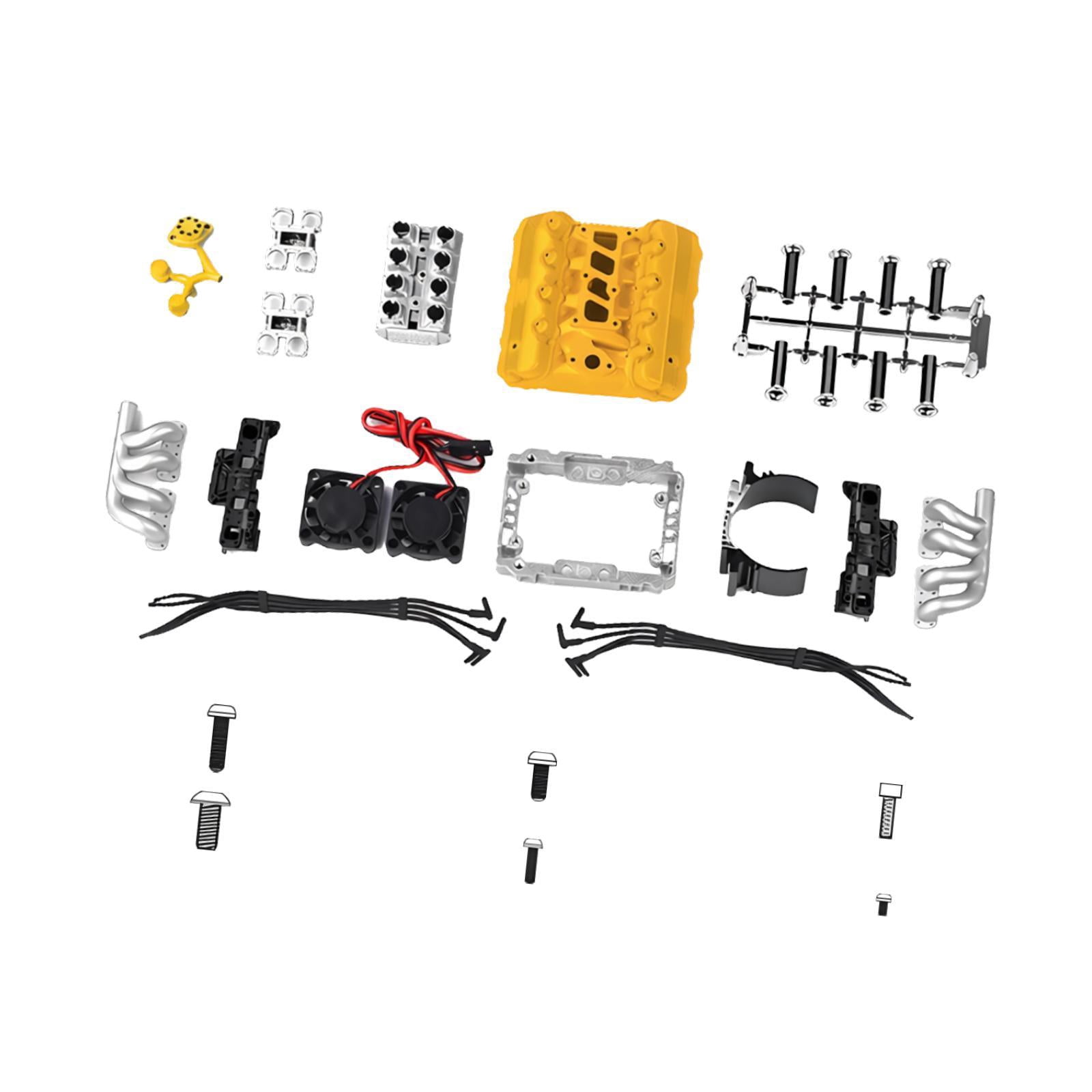 MERIGLARE RC Car Djv8 Simulate Engine Fans Radiator Accessories for 1/10 Scale Model Premium Quick Installation Pare Parts Professional yellow