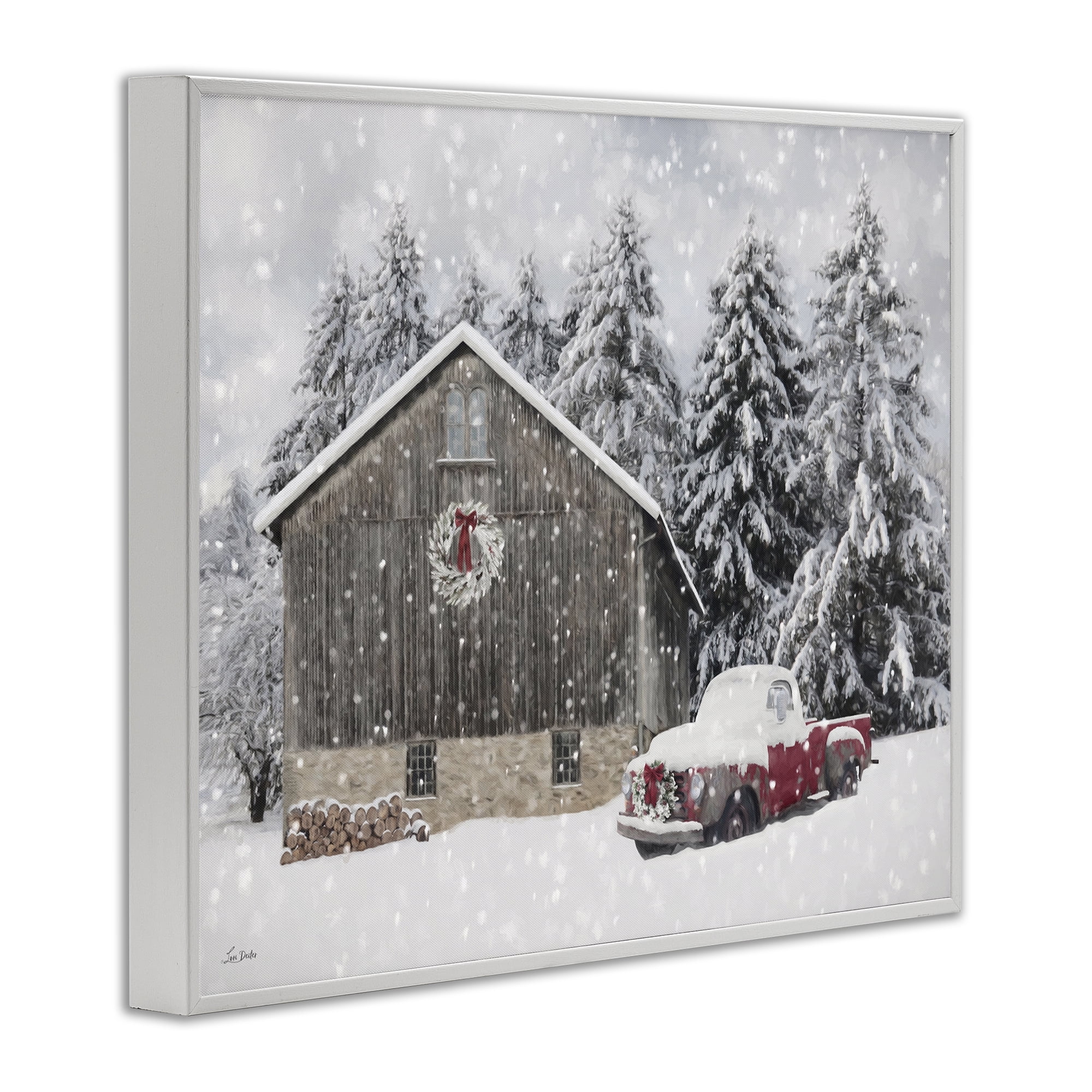 Stupell Industries Snow Covered Farm Scene Holiday Painting White Framed Art Prints Wall Art, 14 x 11