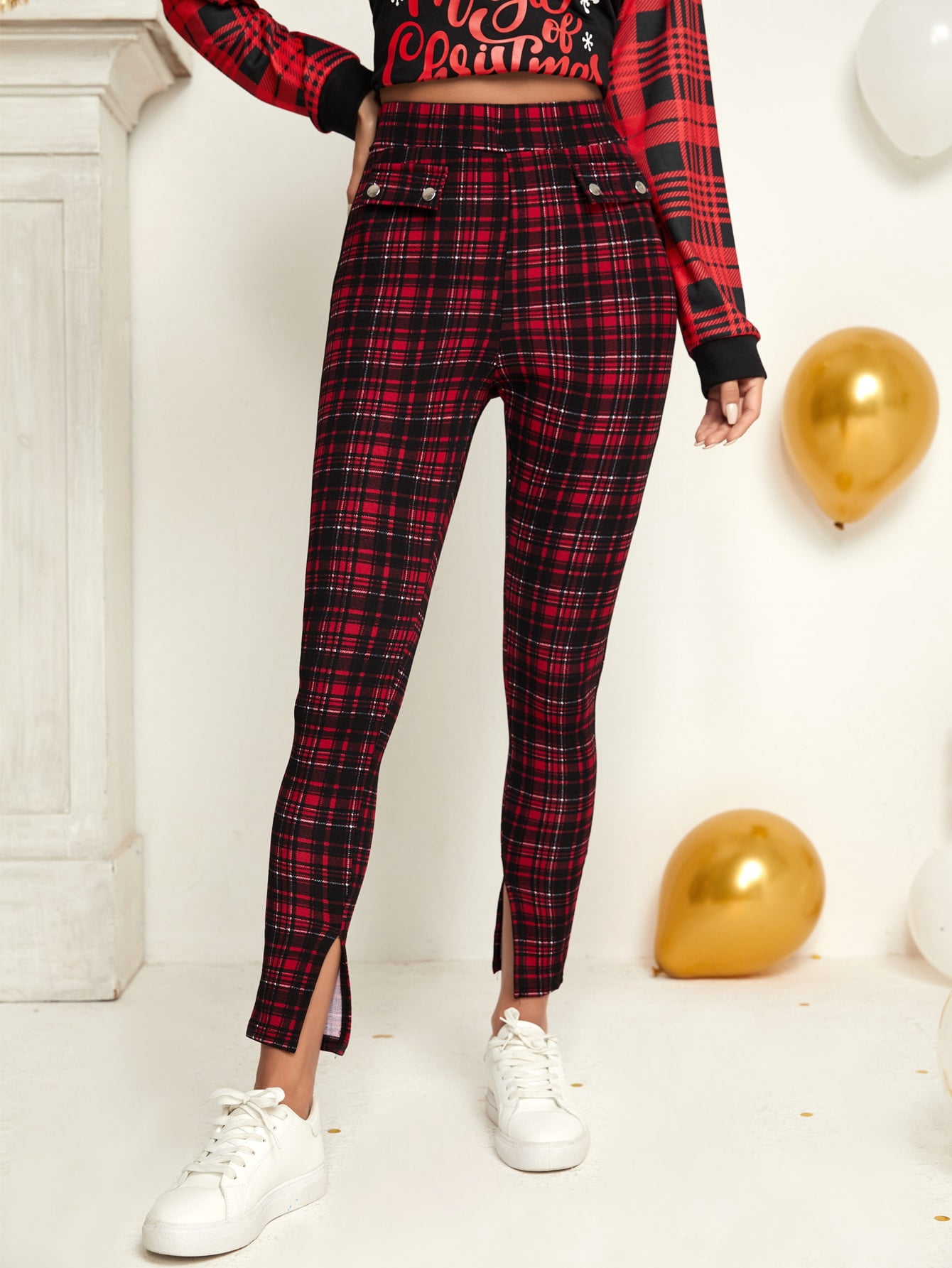 Women's High Waist Plaid Split Hem 