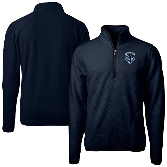 Men's Cutter & Buck  Navy Sporting Kansas City Big & Tall Cascade Eco Sherpa Fleece Quarter-Zip Pullover Jacket