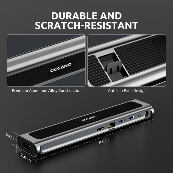 COSANO USB-C Docking Station for Apple Laptops – 100W Fast Charging Dock with 4K HDMI Port, USB-C to USB-C Cable, AC Power Supply – Space-Saving Aluminum Stand for Mac mini & MacBook