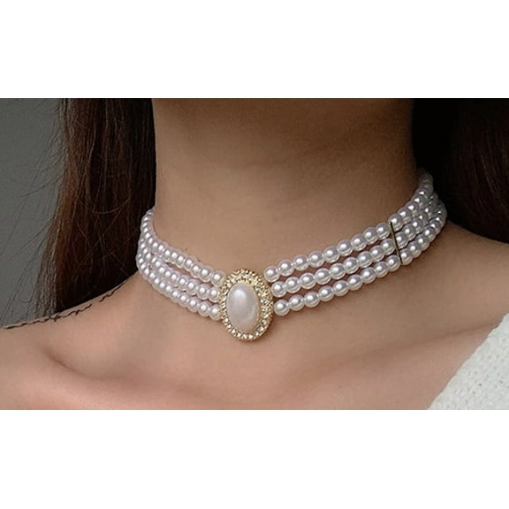 Fashion Multilayer White Simulated Pearl Crystal Pendant Choker Elegant Female Clavicle Necklace for Woman