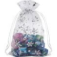 thumbnail image 5 of 100pcs Snowflake Organza Bags Christmas 5x7 inch, White Drawstring Mesh Gift Pouches for Jewelry Candy Party Favor, 5 of 7