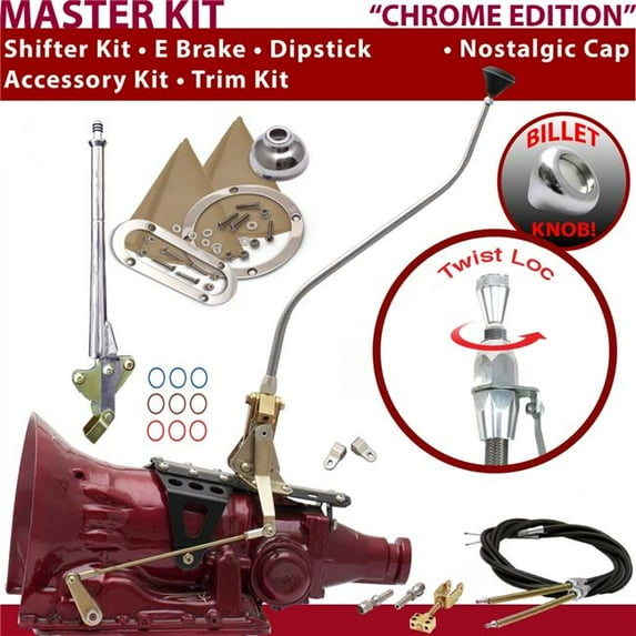 American Shifter TH200 Shifter Kit Chrome 23 in. Swan E Brake Cable Clevis Trim Kit Dipstick for F6A00