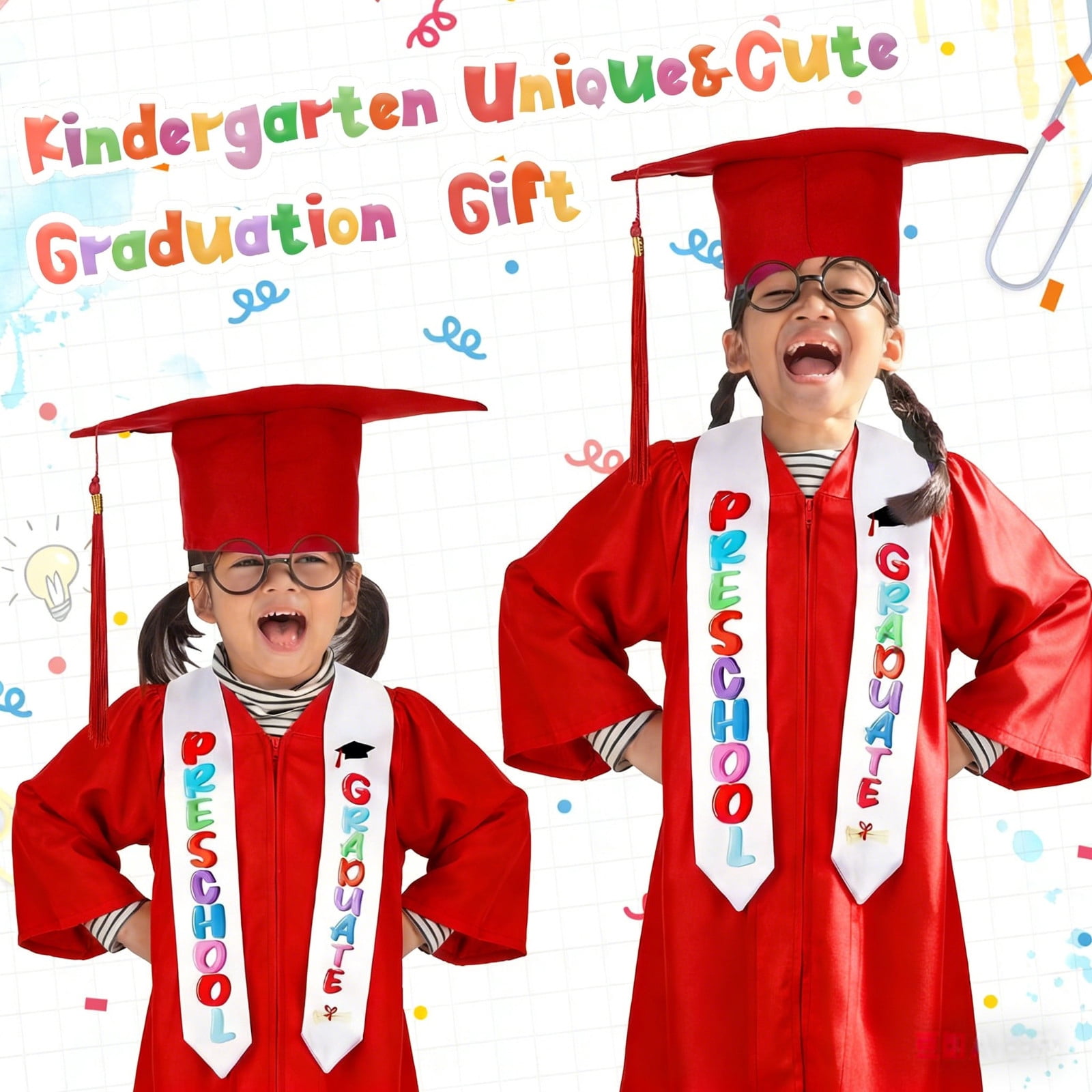 LJMsdf Satin Graduation Attire Set, 2026 Tassel Cap & Stole with Certificate, 5 Sizes for Milestone Celebrations & Commemorative Events