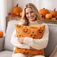 thumbnail image 5 of Halloween Throw Pillow Covers 18x18 Inch, Pumpkin Decorative Square Pillowcases, Farmhouse Holiday Cushion Covers for Sofa Living Room Home Fall Halloween Thanksgiving Decor, 5 of 5