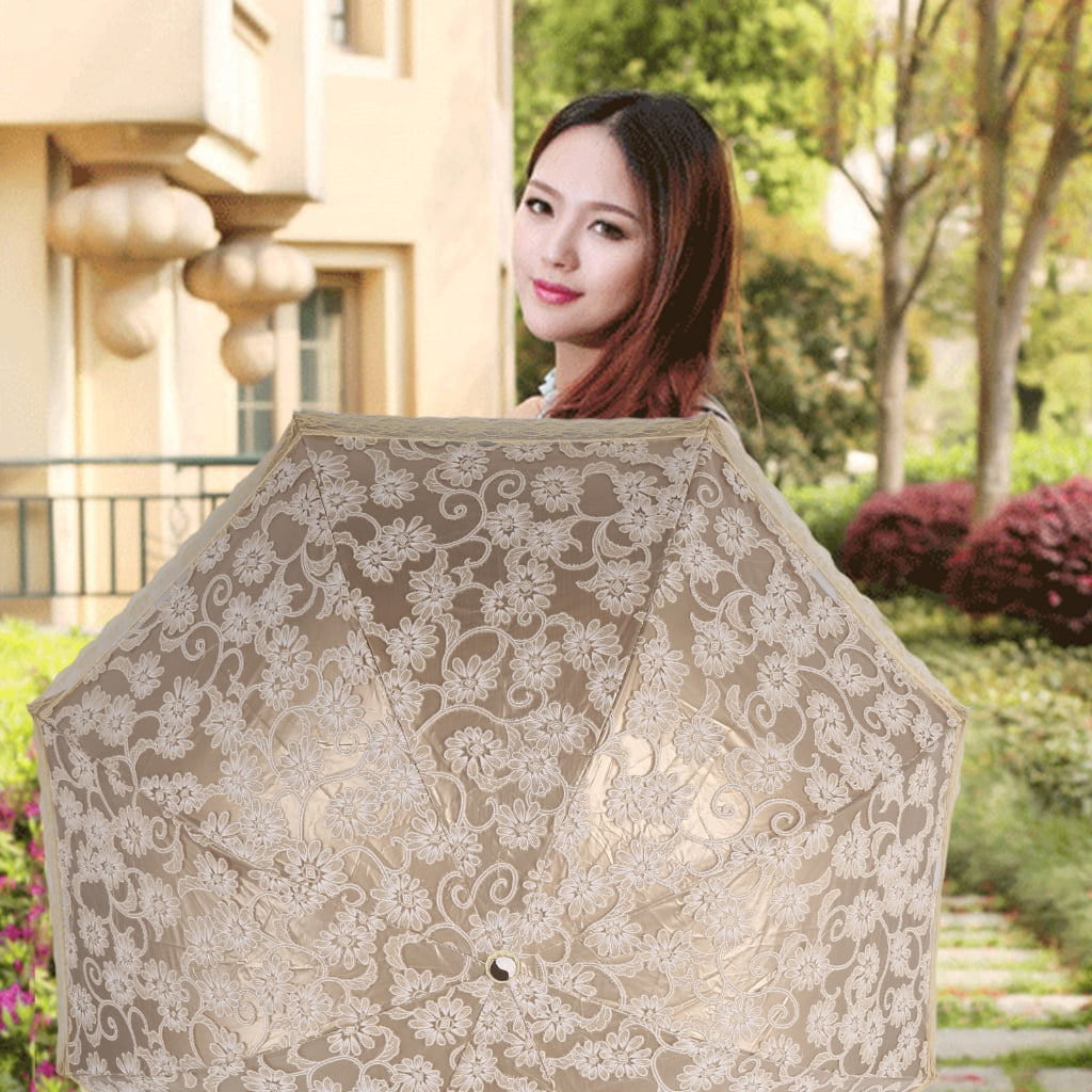 lanema Luxury Flower Umbrella Rain Women 3 Folding Double Layer Lace Up Parasol