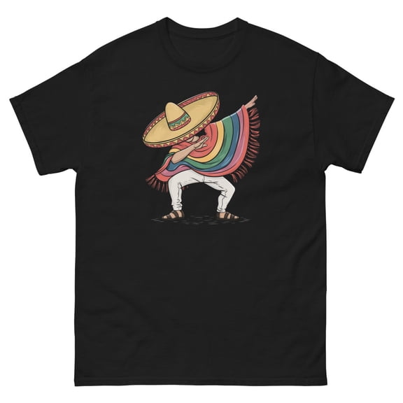 Dabbing Mexican Poncho Cinco de Mayo Celebration Fiesta Graphic classic tee (Black, S)