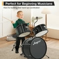 thumbnail image 5 of 3 Piece Kids Drum Set, Junior Drum Set for Beginners with Bass Tom Snare Drum, 14.76 Inch Drum Kit with Snare, Cymbal, Drumsticks, Adjustable Seat (Black), 5 of 8