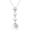 thumbnail image 1 of Genuine Rhodium Plated Pearl Pendant With a Pave Set Clear CZ Leaf Grasping a Tahitian Pearl in Silvertone, 1 of 1