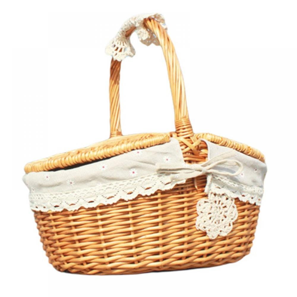 Dasing Hand Made Wicker Basket Wicker Camping Picnic Basket Shopping Storage Hamper and Handle Wooden Color Wicker Picnic Basket 