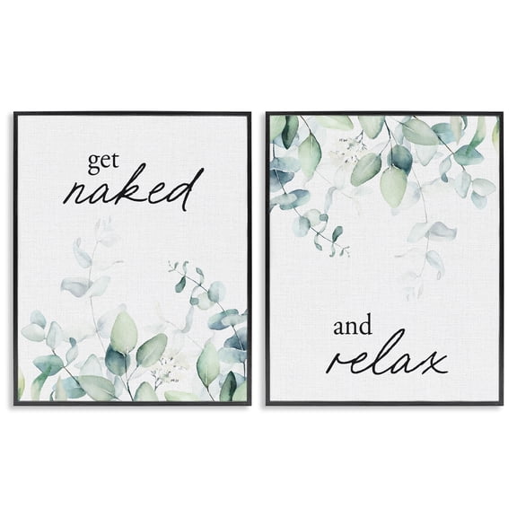 Get Naked & Relax Herbs 2 Piece Black Framed Giclee Art Set, design by Lettered and Lined