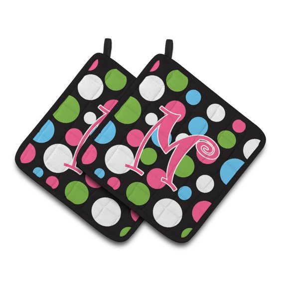 Carolines Treasures CJ1038-MPTHD Letter M Initial Monogram - Polkadots and Pink Pair of Pot Holders, 7.5HX7.5W,