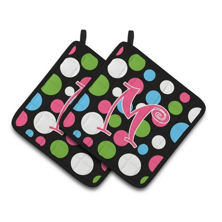 

Carolines Treasures CJ1038-MPTHD Letter M Initial Monogram - Polkadots and Pink Pair of Pot Holders 7.5HX7.5W