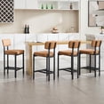 thumbnail image 6 of DUOMAY Modern PU Leather Counter Stools Set of 4, Upholstered 26" Seat Height Low Barstools with Black Metal Legs Open Back Dining Stools with Footrest for Home Pub Kitchen, Brown, 6 of 17