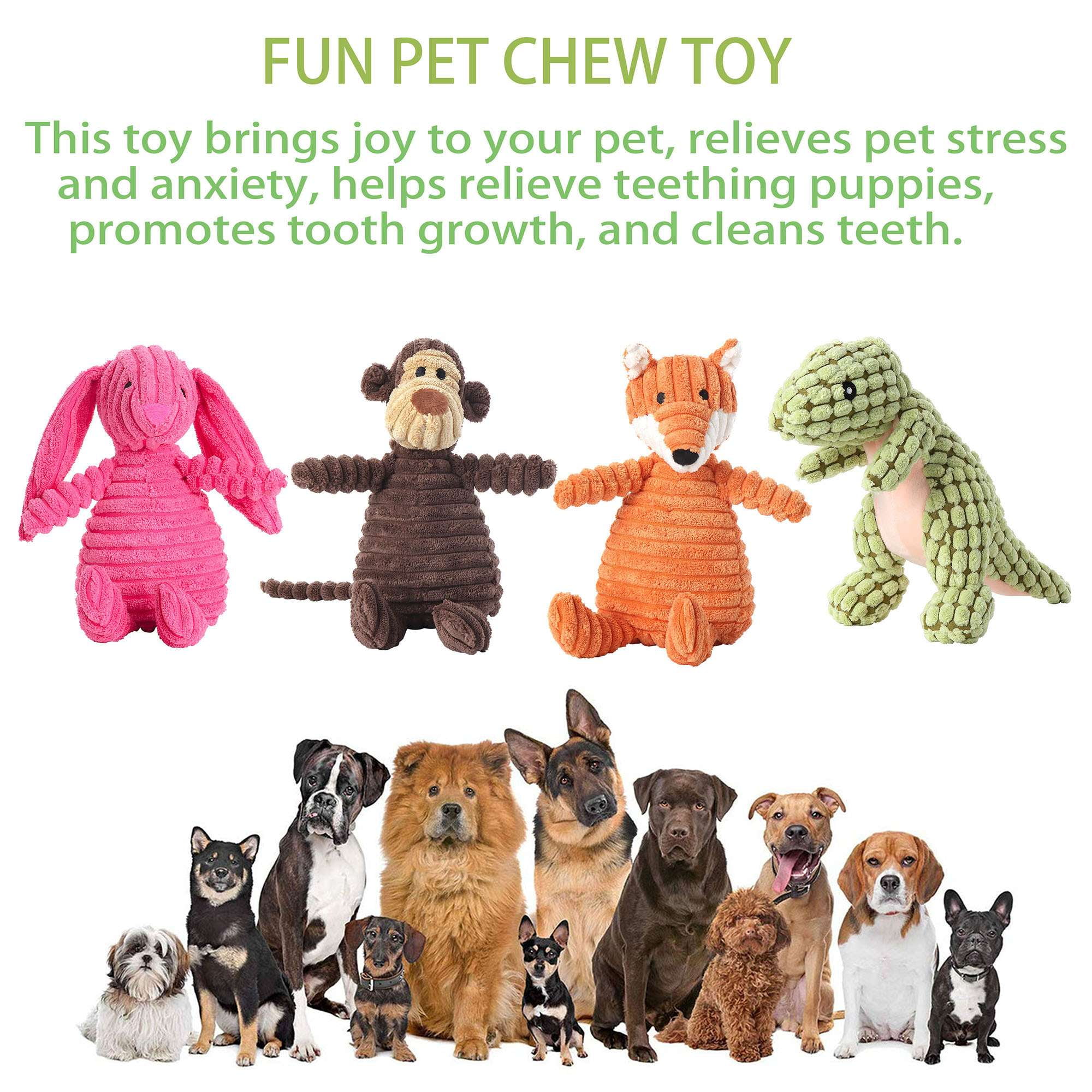 Spencer 4 Pack Squeaky Dog Toys for Small Medium Large Dogs, Animals Pet Squeaky Plush Toys Chew Toys Doggie Puppy Toys Squeak