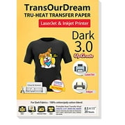 TransOurDream Iron on Heat Transfer Paper for T Shirts (20 Sheets 8.5x11", Dark 3.0) Printable HTV Vinyl for Inkjet & Laserjet Printer (TRANS-D3-20)
