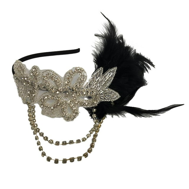 Boda nupcial de los años 20, moda vintage, de s negras, cadena de , Diamante de cristal, diadema , diadema floral Zulema Diademas para mujer Lady Flapper