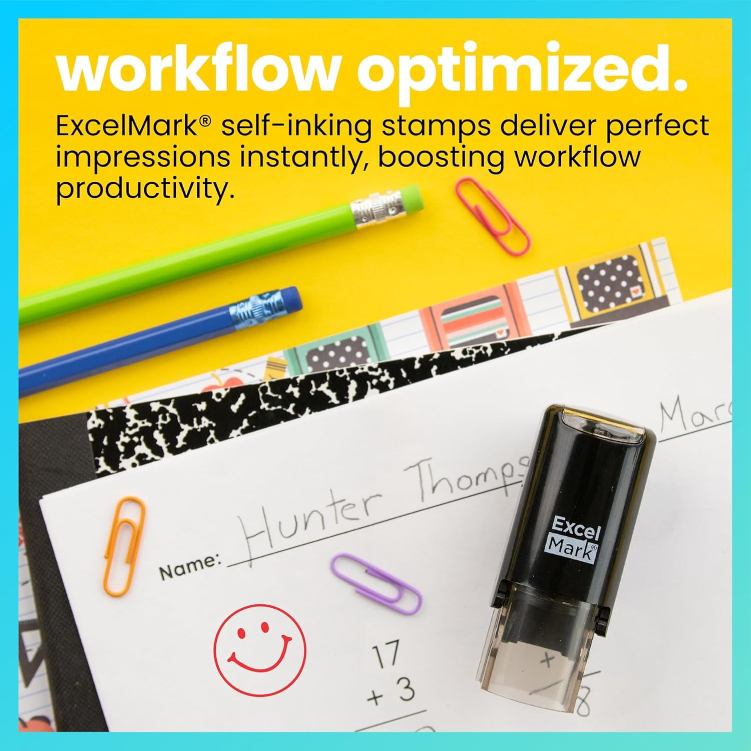 Round Teacher Stamp - SMILEY FACE 1 - RED INK