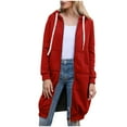 thumbnail image 4 of Women Casual Zip Up Fleece Hoodies Long Tunic Jackets 2025 Fall Winter Oversized Sweatshirts With Pockets Long Sleeve Comfy For Street Style & Loungewear​ Red 2XL, 4 of 6